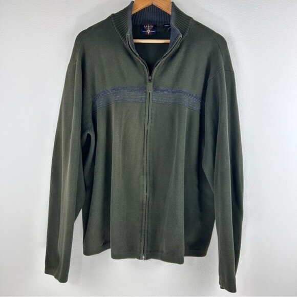 Arrow Men’s Preppy Green Gray Stripes Cotton Zip Up Jacket Size XXL - Picture 1 of 8